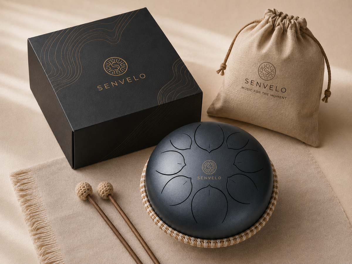 Custom branded tongue drum gift set with retail box, bag and mallets