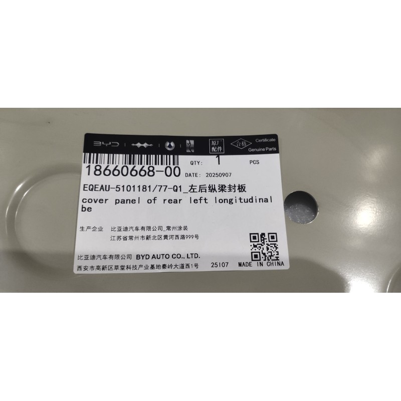 Left Rear Longitudinal Member Cover Panel BYD 18660668-00
